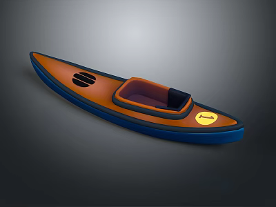 Orange And Blue Kayak Design With Comfortable Seat And Yellow Logo 3d model