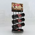 Multi tiered Display Rack With Black Bottles Red Labels And Crispy Chicken Advertising Board