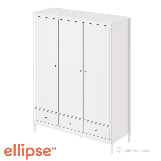 White Modern Dresser With Three Cabinet Doors And Three Drawers For Bedroom Storage 3d model 