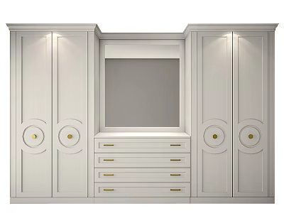 White Modern Dresser with Multiple Drawers Decorative Round Accents and Storage Cabinets 3d model