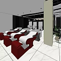 Modern Beauty Hair Salon Interior Design With White Tile Floor Black Pillars And Sofa Area