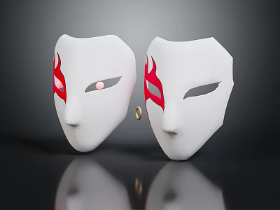 White Decorative Masks With Red Patterns And Small Ring Equipment 3d model
