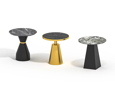 Three Stylish Side Tables Featuring Marble Surfaces And Black Gold Bases Different Designs 3d model