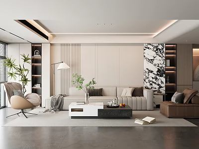 Modern Light Luxury Living Room Sofa Wall Sofa Coffee Table Combination 3d model