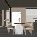 Modern Open Dining Area Interior With Dining Table Chairs Cabinets And Natural Light 3d model
