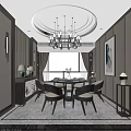 Elegant Modern Dining Room With Stylish Sideboard Chandelier And Decorative Elements 3d model