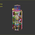 Blue And White Tower Like Structure Model With Spiral Staircase And Platforms