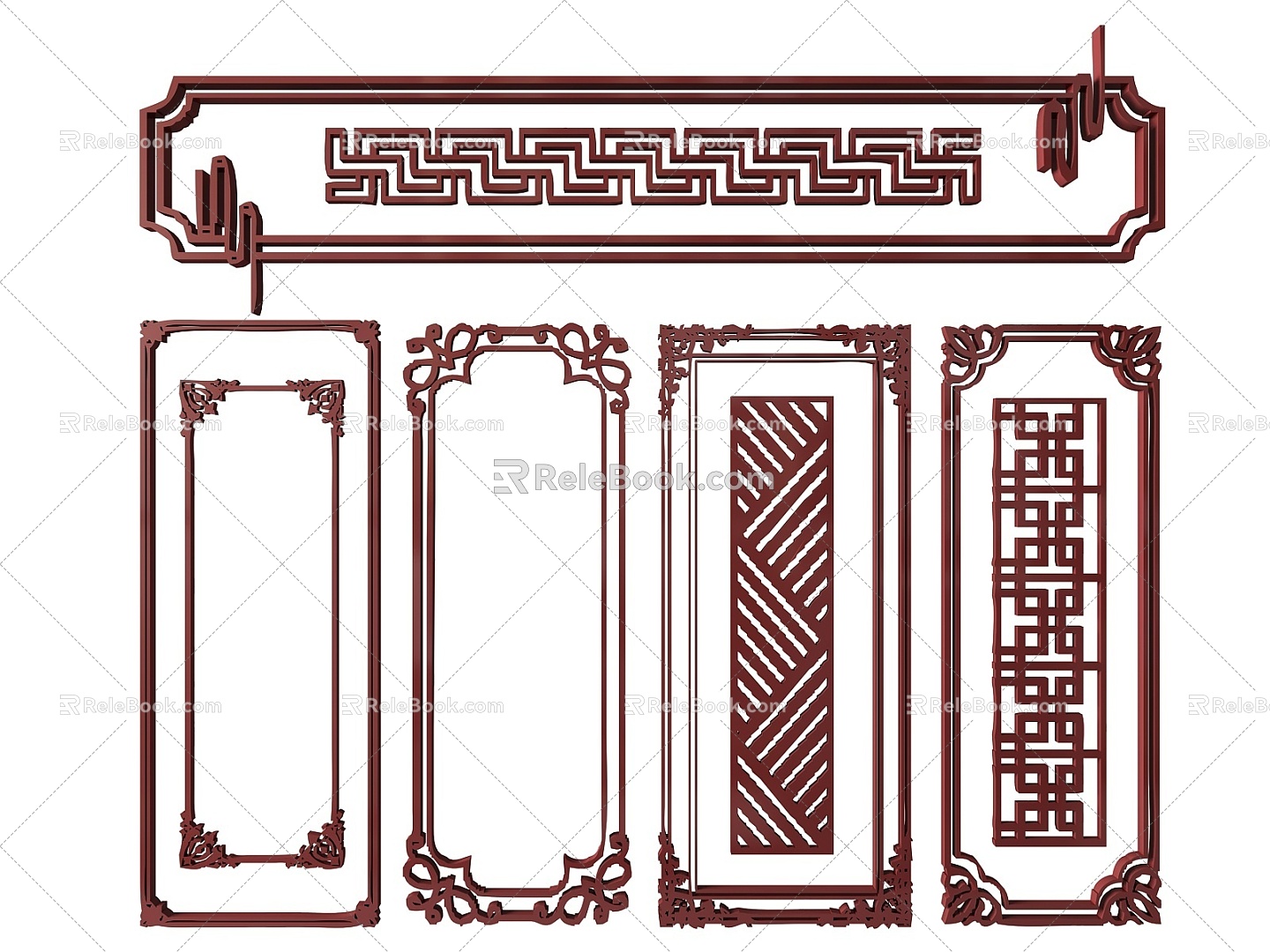 New Chinese Style Flower Lattice Window Carved Hollow Carved Window Corner Carved Gypsum Line Carved Window Pattern Carved 3d model