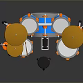 Blue Drum Set With Yellow Cymbals Orange Accents And Stool