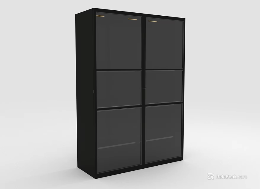 Black Display Cabinet Shelf With Glass Doors And Multiple Compartments For Storage 3d model 