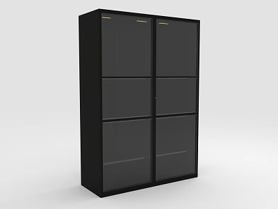 Black Display Cabinet Shelf With Glass Doors And Multiple Compartments For Storage 3d model