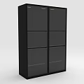 Black Display Cabinet Shelf With Glass Doors And Multiple Compartments For Storage