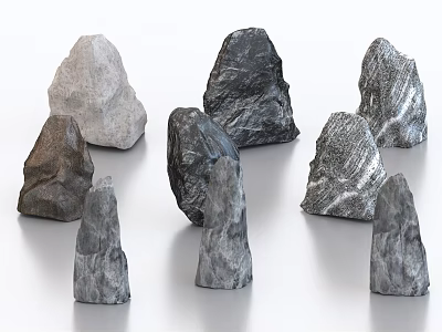 Natural Stone and Wood Pieces with Various Shapes and Textured Surfaces 3d model