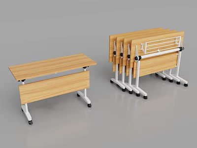 Foldable Stackable Conference Tables With Wooden Tabletop White Metal Legs And Wheels 3d model