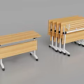 Foldable Stackable Conference Tables With Wooden Tabletop White Metal Legs And Wheels