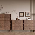 Modern Wooden Entryway and Side Cabinet with Vase Dried Branches Wall Art and Floor Lamp