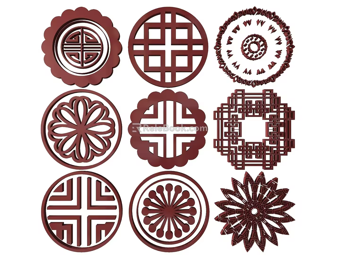 New Chinese Style Flower Lattice Carved Flower Lattice Window Flower Round Window Flower Carved Hollow Flower Window Vintage Pattern Window 3d model