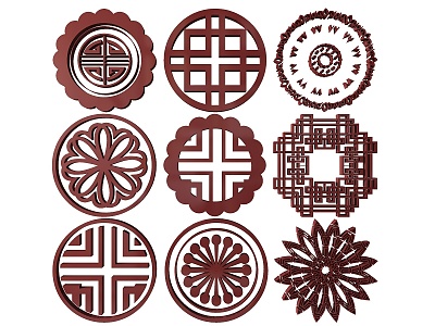 New Chinese Style Flower Lattice Carved Flower Lattice Window Flower Round Window Flower Carved Hollow Flower Window Vintage Pattern Window model