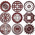 New Chinese Style Flower Lattice Carved Flower Lattice Window Flower Round Window Flower Carved Hollow Flower Window Vintage Pattern Window 3d model
