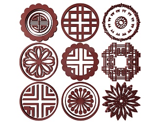 New Chinese Style Flower Lattice Carved Flower Lattice Window Flower Round Window Flower Carved Hollow Flower Window Vintage Pattern Window 3d model