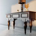 Dark Brown Wooden Console Table With Table Lamp And Potted Plant Decor