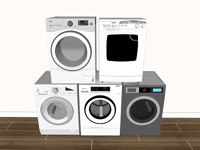 Modern Washing Machines In Various Styles White And Gray Stacked And Side By Side 3d model