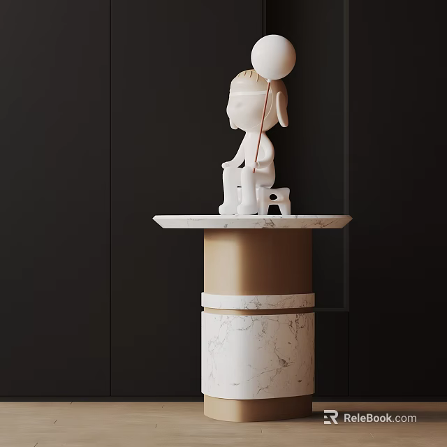 Modern Marble And Gold Side Table With White Statue On Black Background 3d model