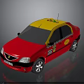Red and Yellow Taxi Sedan With Checkerboard Pattern Doors And Roof Top Sign