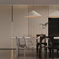 Modern Open Dining Area Interior With Kitchen Island Dining Table And Pendant Lights 3d model