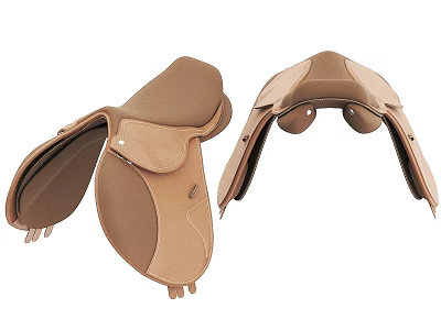 Two Brown Leather Horse Saddle Front And Back Views With Detailed Structure 3d model