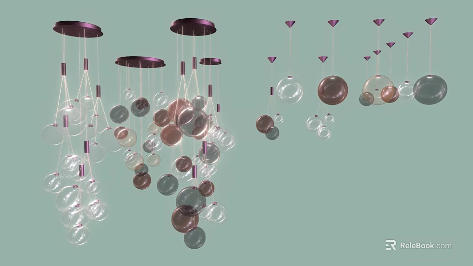 Elegant Modern Chandeliers with Hanging Glass Spheres in Transparent and Brown Tones 3d model 