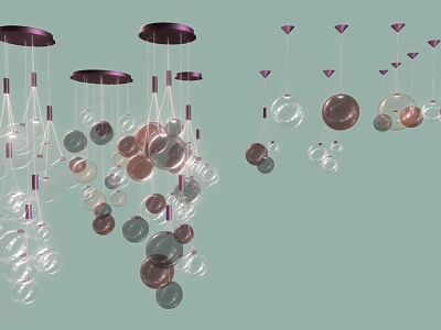 Elegant Modern Chandeliers with Hanging Glass Spheres in Transparent and Brown Tones 3d model