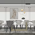 Elegant Modern Dining Room Interior With Round Table Upholstered Chairs And Circular Pendant Lights