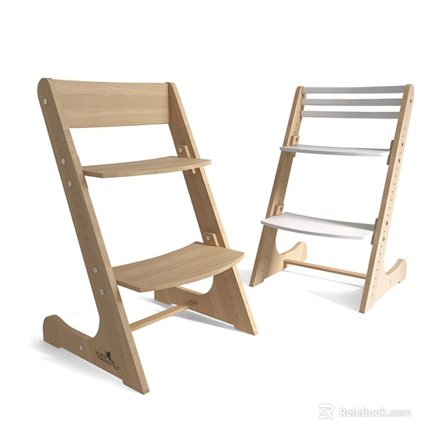 Wooden Children's Chair With Natural And White Color Simple Modern Step Design 3d model 