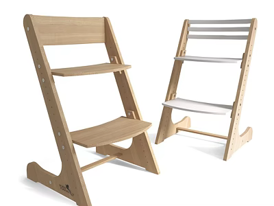 Wooden Children's Chair With Natural And White Color Simple Modern Step Design 3d model