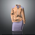 Orange Purple Color Block Jacket And Purple Knitted Skirt Fashion Outfit