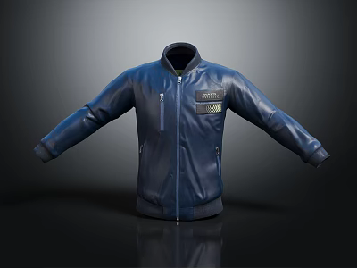 Blue Leather Jacket With Zipper Closure Chest Patch And Long Sleeves 3d model