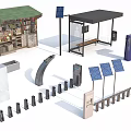 Public Facilities Including Bus Shelter Solar Panels Kiosk Bollards And Vending Machine