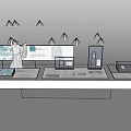 Modern Exhibition Display Stand With Digital Screens And Multiple Exhibit Areas