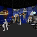 Space Science Exhibition With Hanging Planets Starry Sky And Interactive Displays For Visitors 3d model
