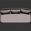 Modern Woven Sofa With Three Light Colored Cushions And Metal Legs
