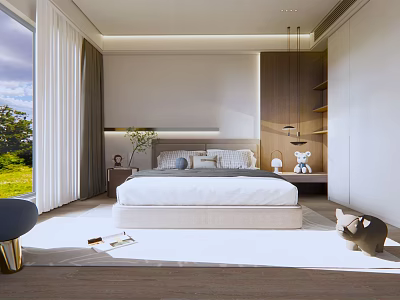 Modern Bedroom Interior With Bedside Tables Large Window Natural Light And Wooden Decor 3d model