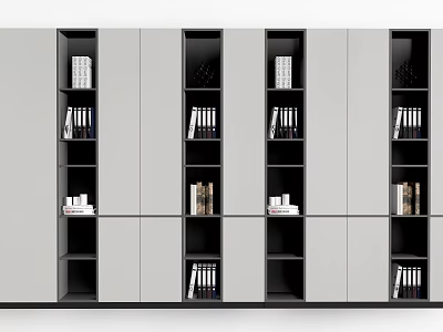 Modern Open Shelf Bookcase With Black Gray Design And Organized Books Decor Items 3d model