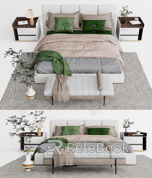 Modern Double Bed Double Bed Bedside Table Combo model