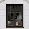 Small House With White Exterior Gray Roof Wooden Steps Window Flower Box And Wall Lamp