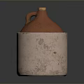 Clay Jar With Cork Stopper And Handle In Light Gray Weathered Container On Dark Background