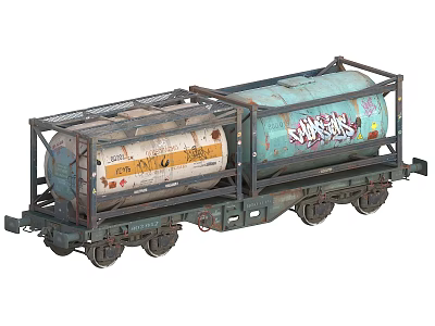 Vintage Freight Train Tank Car Featuring Graffiti Covered Metal Frame And Wheels 3d model