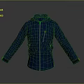 Blue Hooded Jacket With Zipper Front Orange Accented Cuffs And Pockets