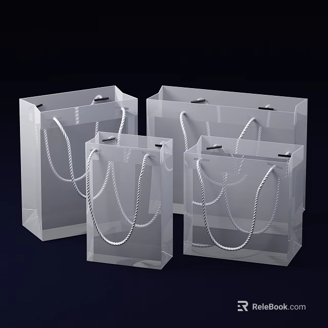 Transparent Gift Bags With Silver Rope Handles Set Of Four Clear Design 3d model 
