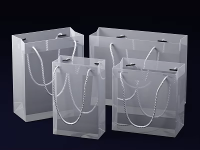 Transparent Gift Bags With Silver Rope Handles Set Of Four Clear Design 3d model